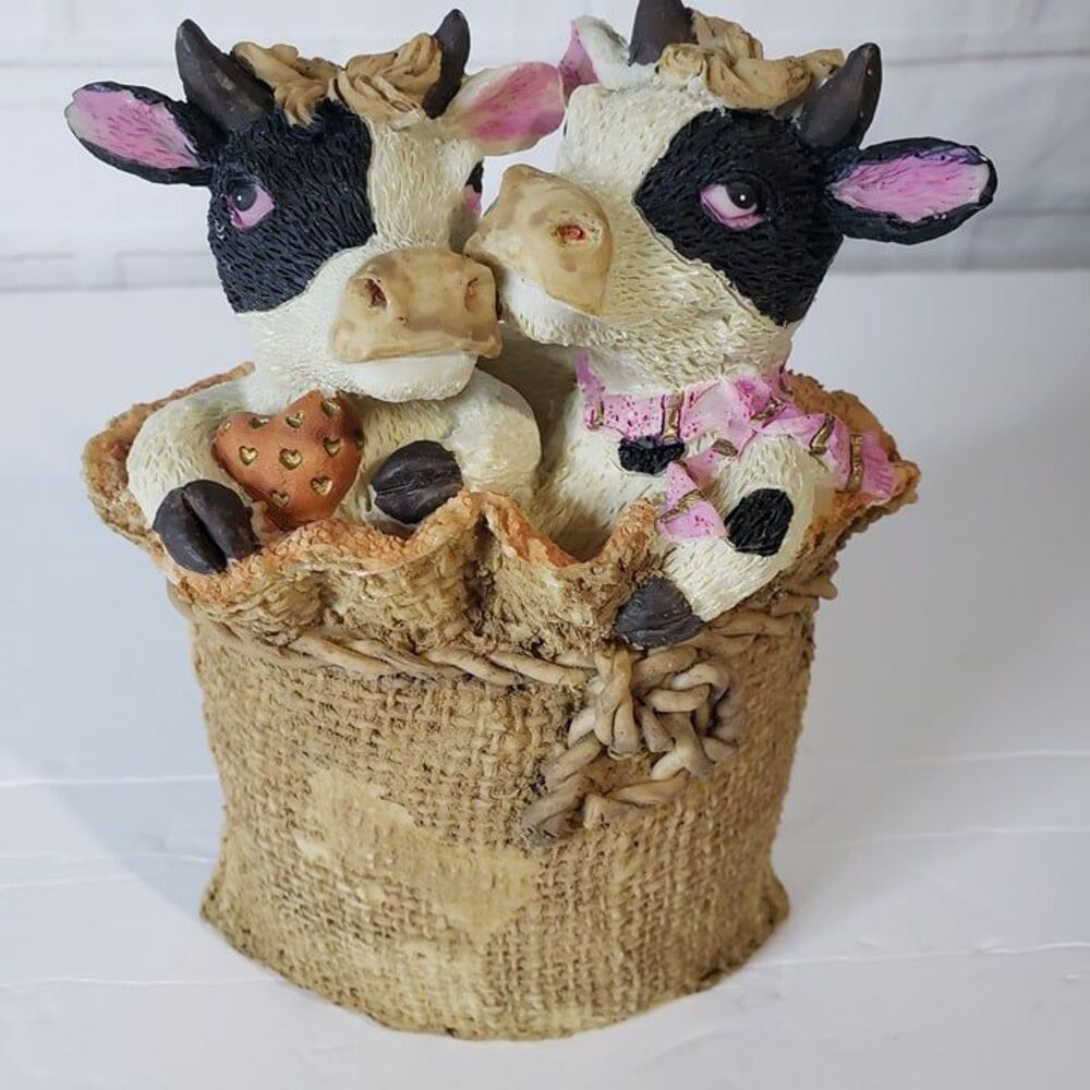 Rustic Resin Cow in Burlap Sack Figurine Farmhouse Country Decor